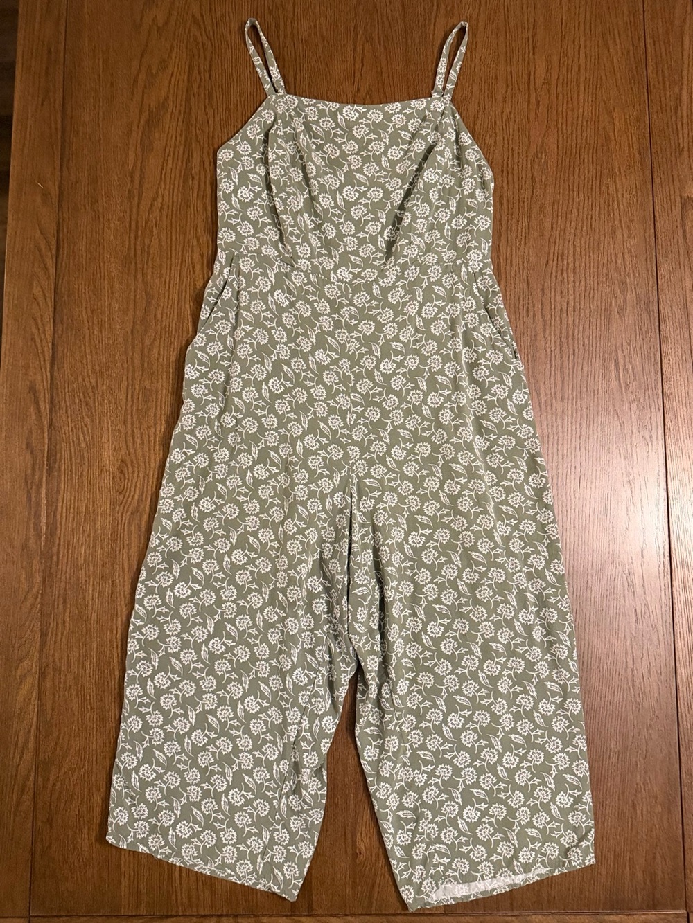 Old Navy Square-Neck Green and White Floral Cami Jumpsuit